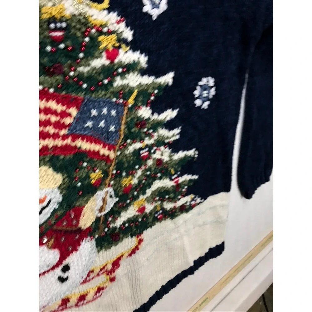 Tiara International Snowman Skiing American Flag Ugly Christmas Sweater‎ Women L